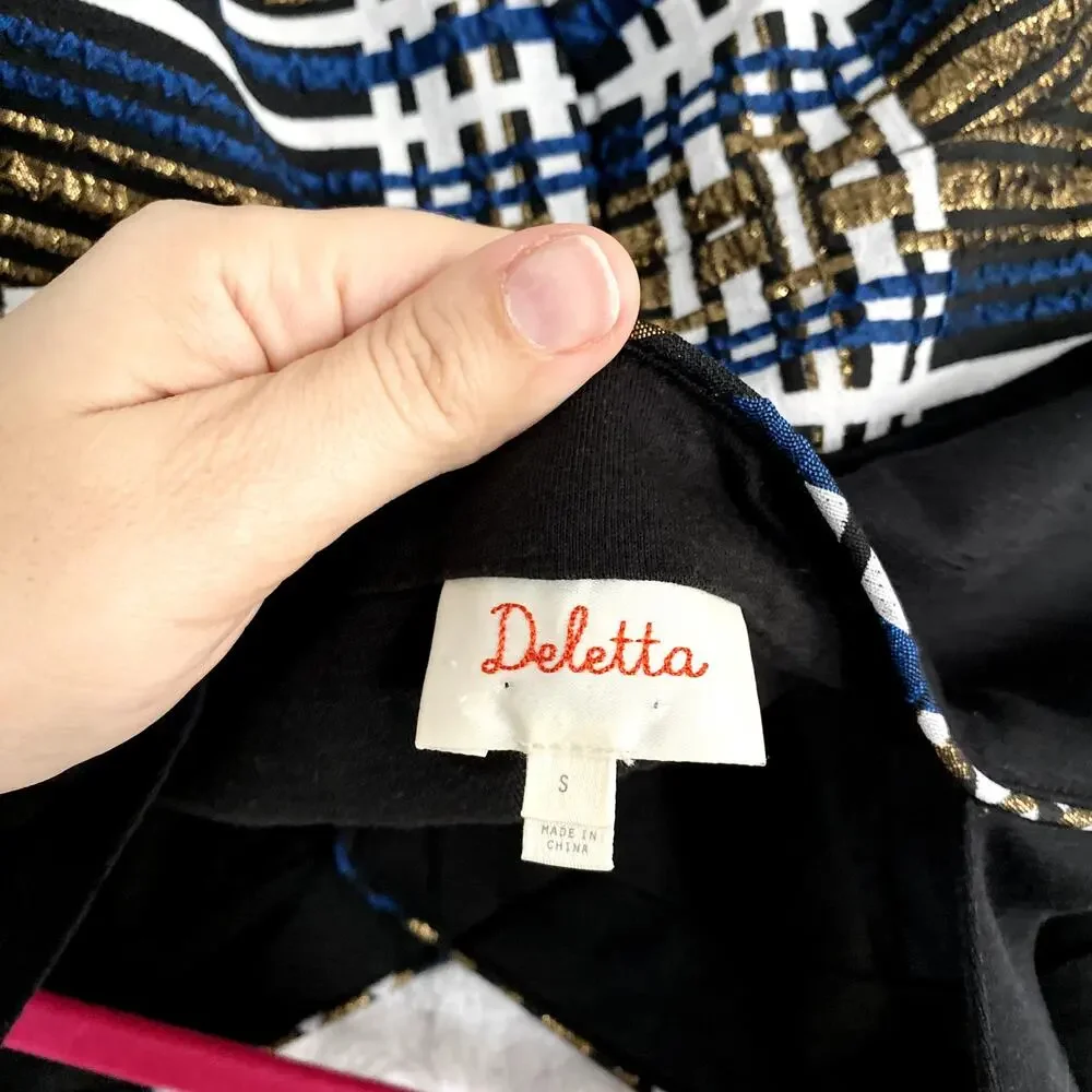 Anthropologie Deletta Nathalie Black Plaid Metallic Peplum Elegant Tank Top S - Picture 6 of 8